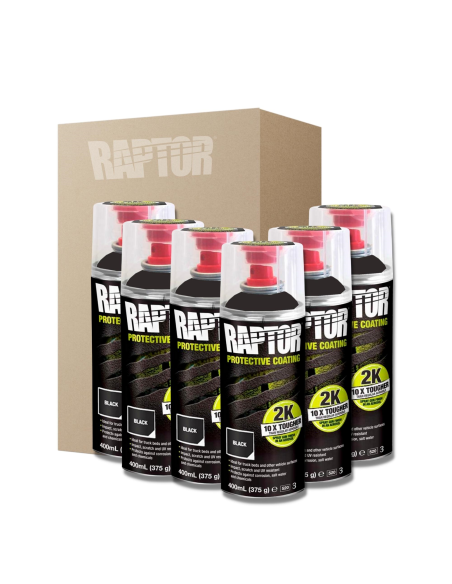 6 X Spray Pintura Raptor 2K Negro 400 Ml