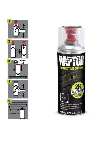 6 X Spray Pintura Raptor 2K Negro 400 Ml