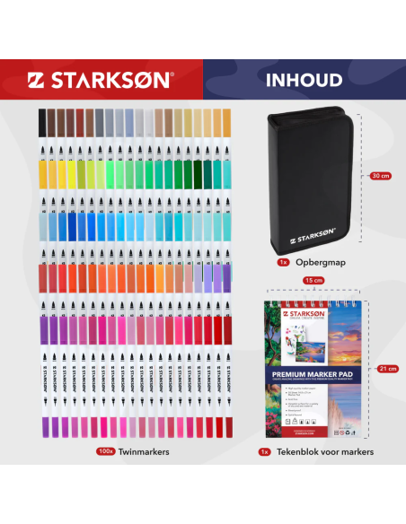 SET 102 Piezas con Rotuladores de Colores al Agua Doble Punta Starkson