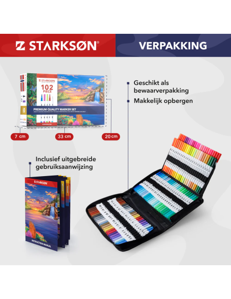 SET 102 Piezas con Rotuladores de Colores al Agua Doble Punta Starkson