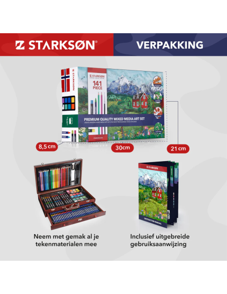 Estuche de Madera Completo con 141 Piezas para Dibujo Starkson