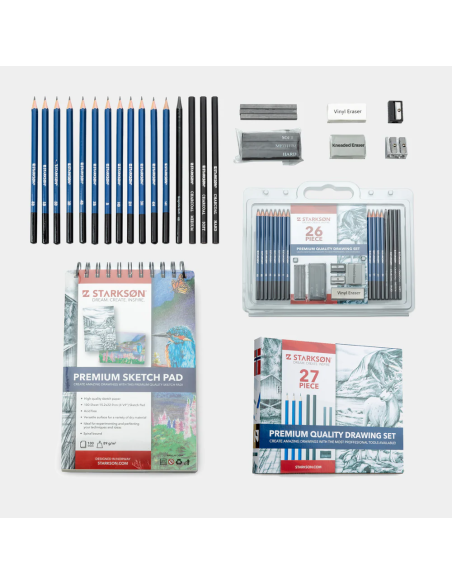 Set 27 Piezas y Lápices de Dibujo Carbocillo y Grafito Starkson