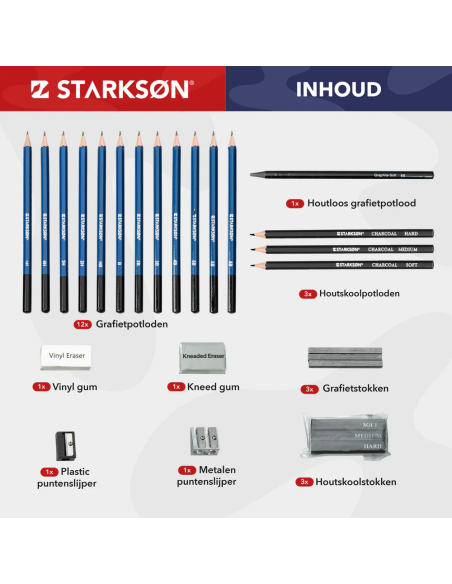 Set 27 Piezas y Lápices de Dibujo Carbocillo y Grafito Starkson