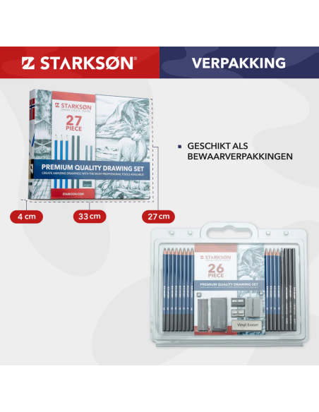 Set 27 Piezas y Lápices de Dibujo Carbocillo y Grafito Starkson