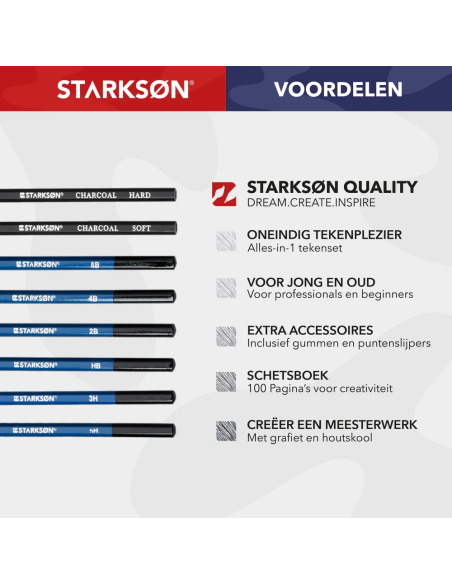 Set 27 Piezas y Lápices de Dibujo Carbocillo y Grafito Starkson