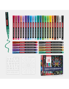SET 32 Piezas con 30 Rotuladores Acrílicos Punta Fina 0,7...