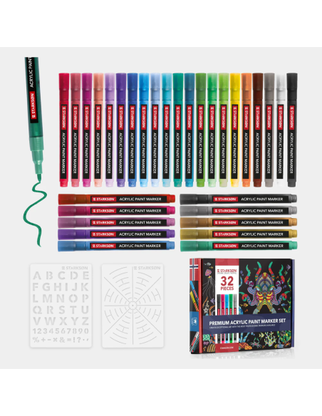 SET 32 Piezas con 30 Rotuladores Acrílicos Punta Fina 0,7 mm Starkson