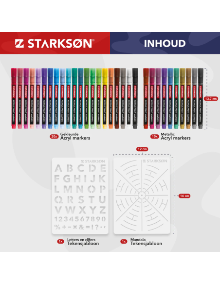 SET 32 Piezas con 30 Rotuladores Acrílicos Punta Fina 0,7 mm Starkson