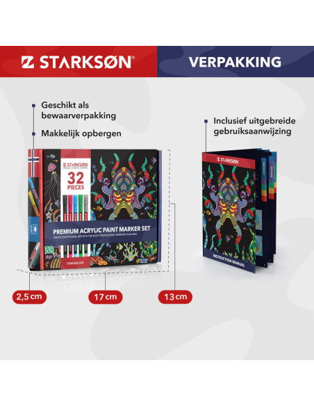 SET 32 Piezas con 30 Rotuladores Acrílicos Punta Fina 0,7 mm Starkson