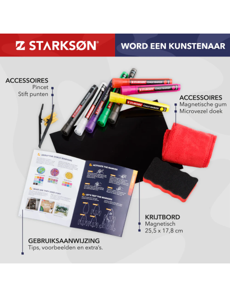 SET 36 Piezas con 32 Rotuladores de Tiza para Pizarra y Vidrio Starkson