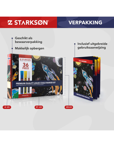 SET 36 Piezas con 32 Rotuladores de Tiza para Pizarra y Vidrio Starkson