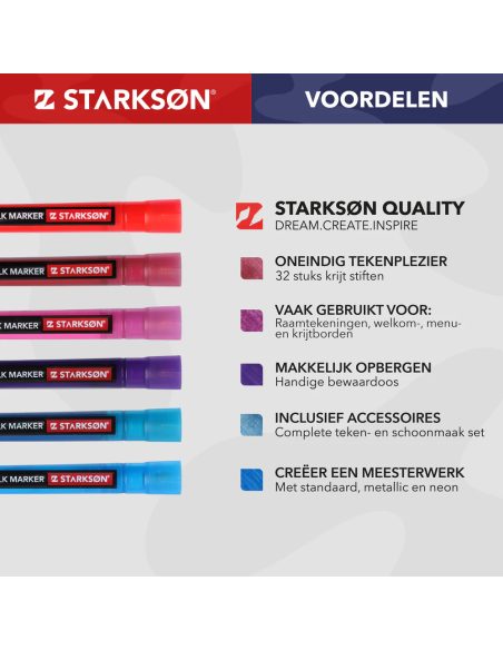 SET 36 Piezas con 32 Rotuladores de Tiza para Pizarra y Vidrio Starkson