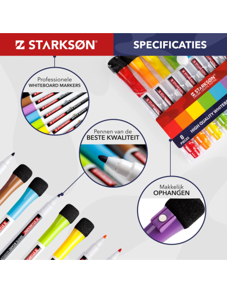 SET 8 Rotuladores Pizarra Blanca con Borrador Starkson