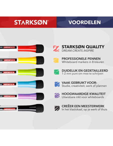 SET 8 Rotuladores Pizarra Blanca con Borrador Starkson