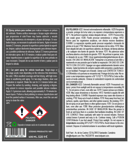 Spray Bolt Pintura Para Mercedes 1K Lisos 400Ml