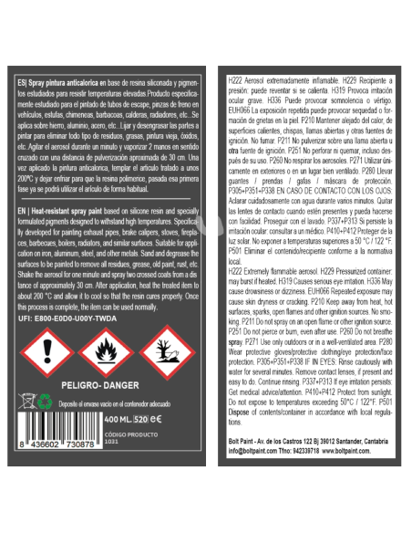 Spray Bolt Pintura Anticalorica Amarillo 600ºc 400 Ml