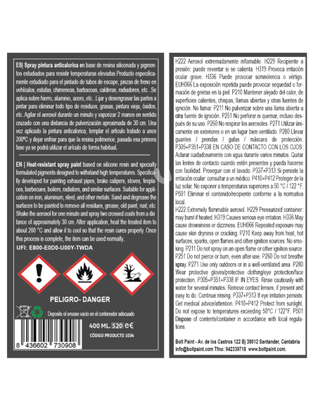 Spray Bolt Pintura Anticalorica Plata 600ºc 400 Ml