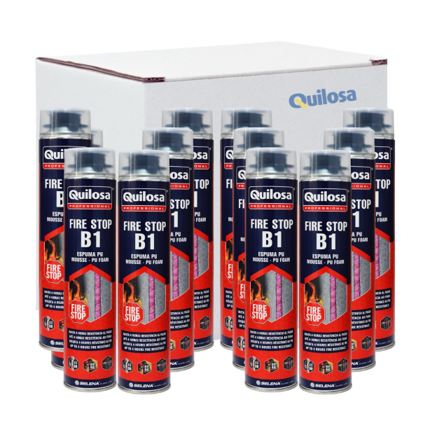 Caja 12 Uds Espuma PU Contra Incendios Orbafoam Fire Stop B1 Pistola 750 Ml